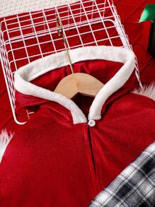 Baby Girl Plaid Print Dress & Cape Coat - Red - View 6