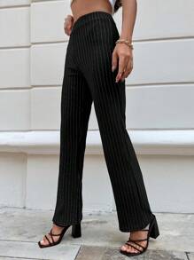 EURMUSE Striped Print Straight Leg Pants - Black and White - View 6