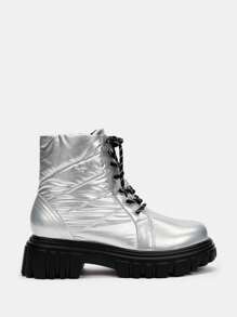 SheIn ICON 時尚粗跟靴子 - 銀色 - 查看 2