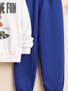 Cậu bé Tween Đồ họa hoạt hình và khẩu hiệu Áo Hoodie & Quần thể thao - Màu xanh lam - Xem 5