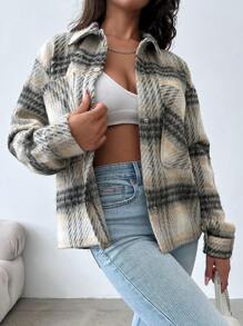 EURMUSE Plaid Print Drop Shoulder Jacket