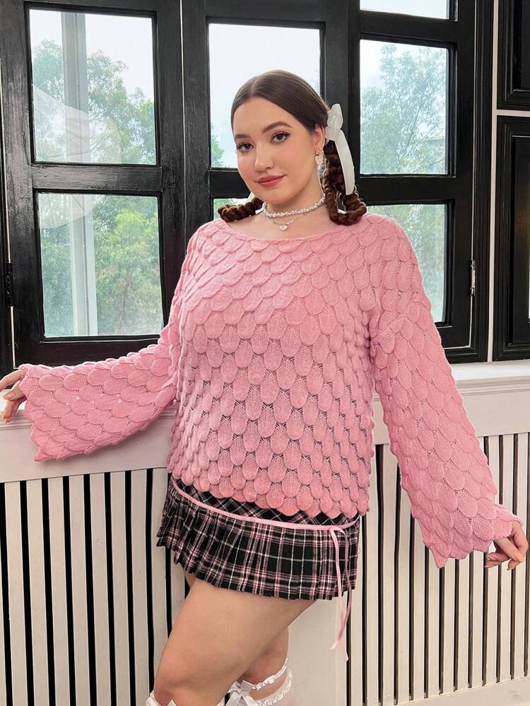 Plus Drop Shoulder Pointelle Knit Sweater Knit Pullover Fall Winter Sweater