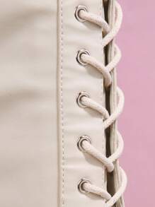 SHUZIA 人造皮革繫帶溝紋鞋底馬丁靴 - 米色 - 查看 3