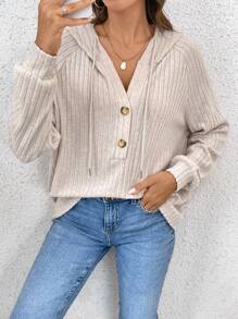 SHEIN Frenchy Raglan Sleeve Drawstring Hoodie - Apricot - View 6