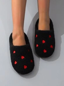 女士刺繡絨面室內拖鞋,軟底 - 黑色 - 查看 4