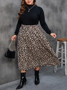 Rometta Plus Leopard Print Flare Skirt Without Belt - Multicolor - View 5