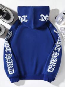 Teen Girl Letter Graphic Zip Up Thermal Lined Sweatshirt - Blue - View 2