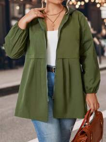 SHEIN LUNE 加拉鍊連帽外套 - 軍綠色 - 查看 1