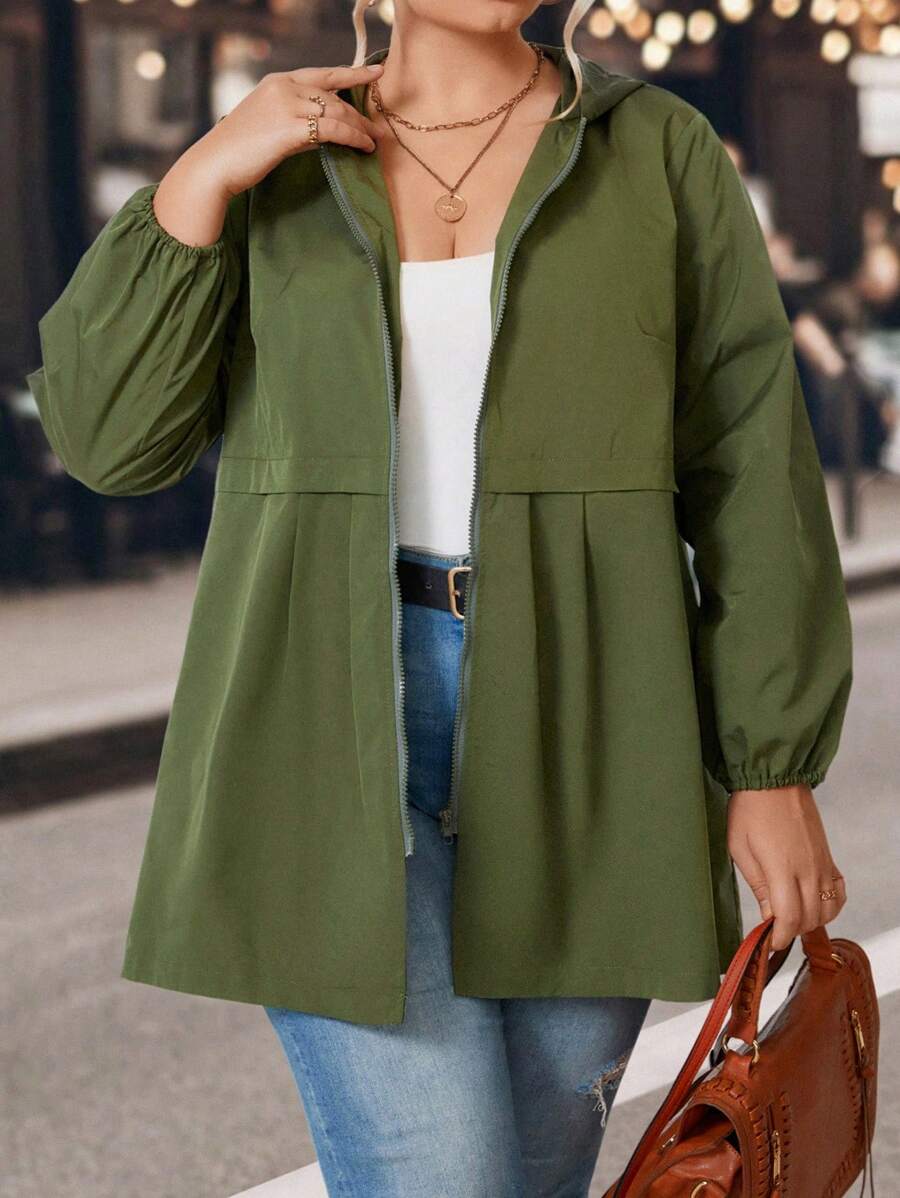 SHEIN LUNE 加拉鍊連帽外套 - 軍綠色 - 查看 1