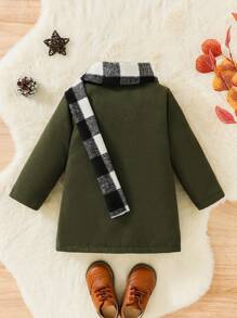 SHEIN Baby Boy Dual Pocket Lapel Neck Coat & Scarf Without Sweater - Khaki - View 2