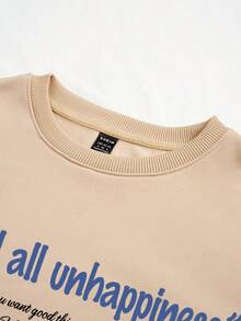 SHEIN EZwear Girls' Loose Fit Khaki Round Neck Sweatshirt With Cake Letter Print, Suitable For Fall And Winter - Khaki - View 4