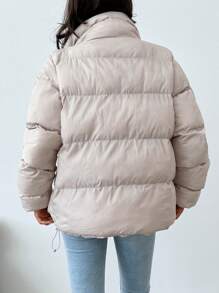 EURMUSE Zip Up Hooded Puffer Coat - White - View 2