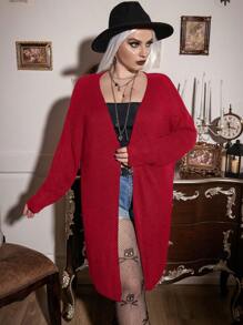 Flirla Áo khoác cardigan hở vai hở lưng cỡ lớn - Đỏ - Xem 6