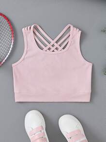 SHEIN Áo ngực thể thao Tween Girl Criss Cross Back - Hồng - Xem 1