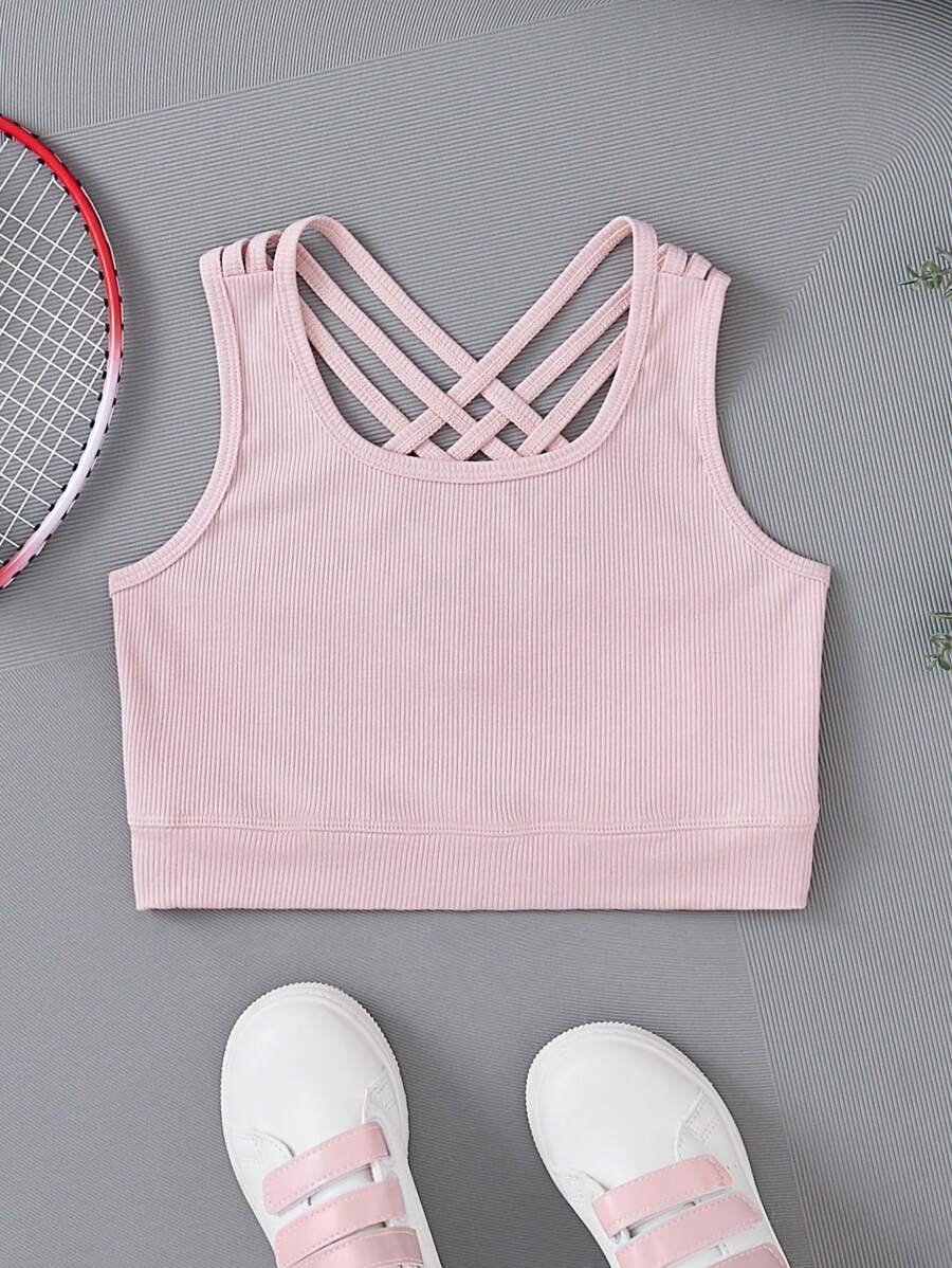 SHEIN Áo ngực thể thao Tween Girl Criss Cross Back - Hồng - Xem 1