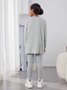 SHEIN Leap Crew Tween Girl Open Front Coat & Cami Top & Leggings - Light Grey - View 2