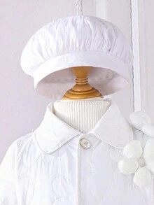 SHEIN Tween Girl Solid Button Up Coat With Hat - White - View 6