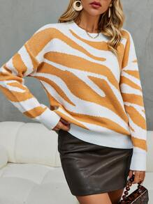 SHEIN LUNE Áo len chui đầu dáng rộng vai rớt họa tiết đồ họa, thích hợp cho mùa thu đông. - Màu vàng - Xem 3