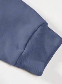 Manfinity Hombres Capucha con estampado de letra con bolsillo de canguro con cordón - Neblina azul - Ver 4