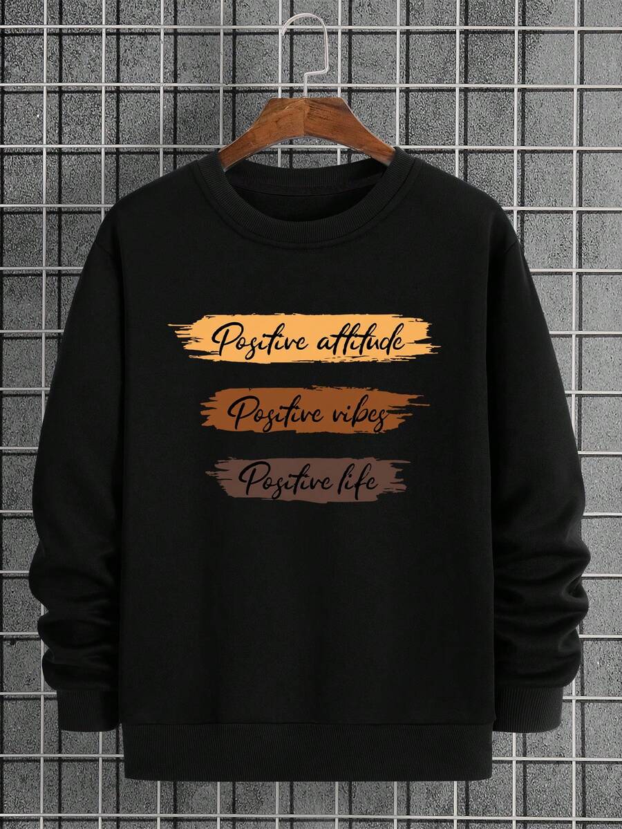 Nam Đồ họa Chữ cái Lót nhiệt Áo nỉ - màu đen - Xem 1