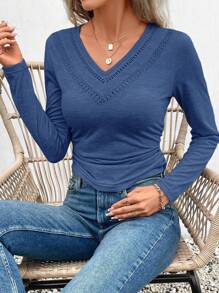 SHEIN Frenchy 素色V領T恤