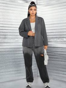 Celure 大碼西裝領外套 - 深灰色 - 查看 4