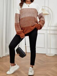 SHEIN Maternity Color Block Drop Shoulder Sweater With Long Sleeve, For Winter - Multicolor - View 6