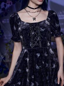 Corpse Bride | ROMWE Butterfly Print Velvet Dress - Multicolor - View 5