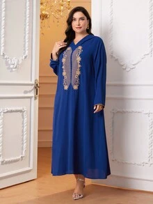 Al Najma 大碼花卉刺繡連帽洋裝 - 藍色 - 查看 3