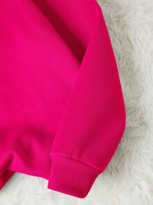 SHEIN EZwear 字母圖案加絨內裏運動衫 - 玫紅色 - 查看 3