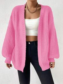 Chiquease Open Front Drop Shoulder Cardigan - Pink - View 4