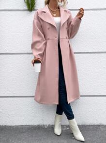 SHEIN Clasi 西裝領落肩袖褶皺細節花呢外套 - 粉色 - 查看 5