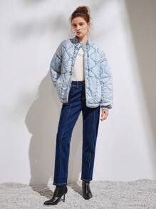 SHEIN Essnce 女士洋葱形绗缝羽绒夹克 - 藍色 - 查看 3