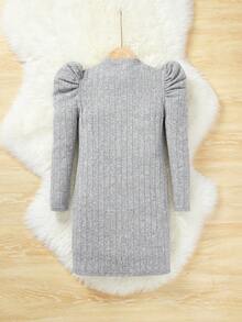 SHEIN Tween Girl Mock Neck Gigot Sleeve Dress Without Belt - Light Grey - View 2
