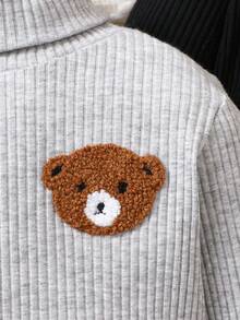 Baby Boy 2pcs Bear Patched Ribbed Knit Mock Neck Tee - Multicolor - View 3
