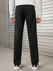 SHEIN 青少年男孩破洞水洗牛仔休閒直筒褲 - 黑色 - 查看 2