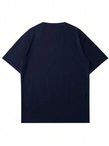 男士休闲字母印花T恤，夏季款 - 藏蓝色 - 查看 2