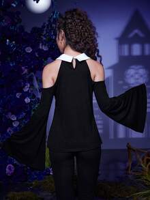 Corpse Bride | ROMWE Hình & Chữ Đồ họa Áo thun tay áo có vai lạnh - màu đen - Xem 2