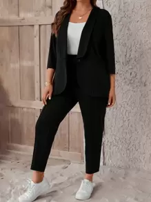 SHEIN LUNE Große Größe Hose & Blazer Schalkragen, offener Front