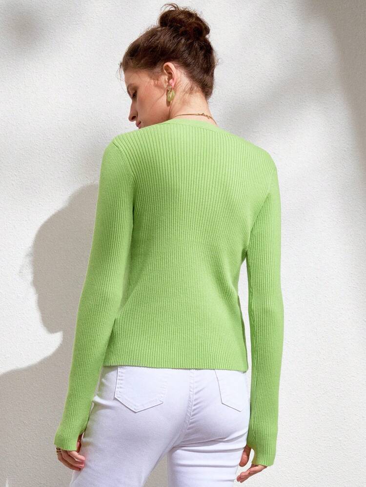 Solid Ribbed Knit Split Hem Knit Pullover Fall Winter Sweater