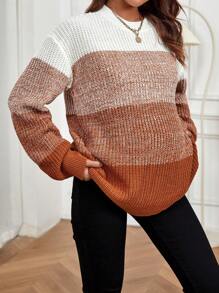 SHEIN Maternity Color Block Drop Shoulder Sweater With Long Sleeve, For Winter - Multicolor - View 4