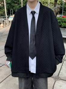 Manfinity Hypemode Loose Fit Men's Solid Color Drop Shoulder Jacket, Plain, Husband, Long Sleeve, Work, Thin Jacket