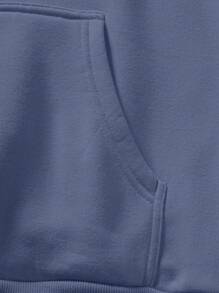 Manfinity Hombres Capucha con estampado de letra con bolsillo de canguro con cordón - Neblina azul - Ver 7
