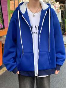 Claim Dot Áo khoác nam có dây rút có mũ trùm đầu - Màu xanh hải quân - Xem 3