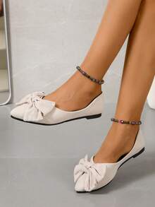 女式時尚大碼蝴蝶結裝飾舒適平底鞋