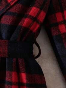 Young Boy Plaid Double Breasted Belted Tweed Overcoat Without Sweater - Multicolor - View 6