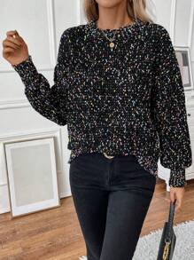 SHEIN LUNE 太空染色落肩针织套头衫秋冬毛衣 - 黑色 - 查看 6