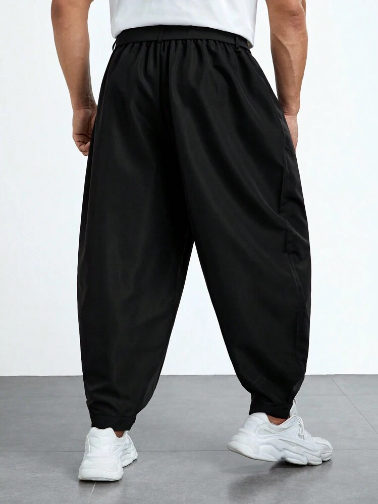 Manfinity Homme Pantalones casuales sueltos de unicolor para hombres de talla grande - Negro - Añade 2