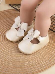 1雙女童彎結設計帶彈力帶平底鞋，適用於春夏季節 - 米色 - 查看 6