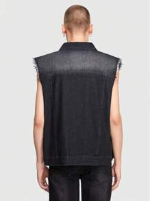 ROMWE MEN Grunge Punk 男士毛邊緣翻蓋細節馬甲牛仔夾克 - 黑色 - 查看 3